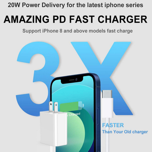 20W USB C Super Fast Charger PD To Type C Cable For iPhone 15, 16, 17, iPad