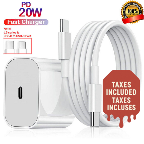 20W USB C Super Fast Charger PD To Type C Cable For iPhone 15, 16, 17, iPad