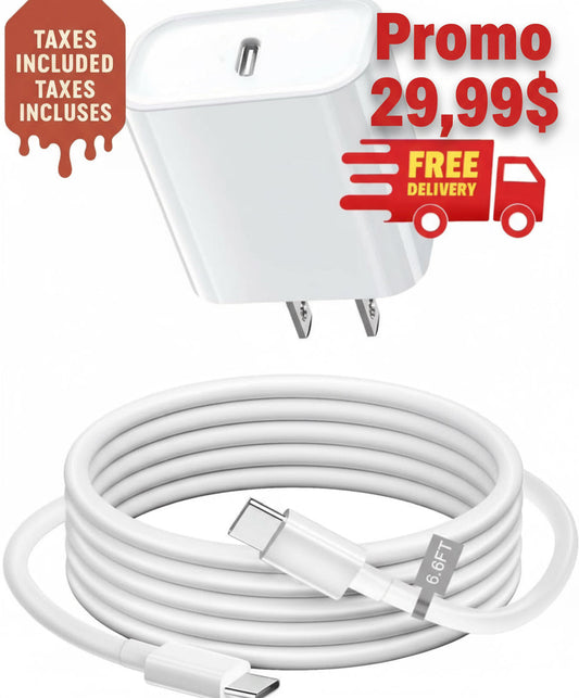 Chargeur USB-C + Câble 2 m – Combo iPhone & Android ultra-durable