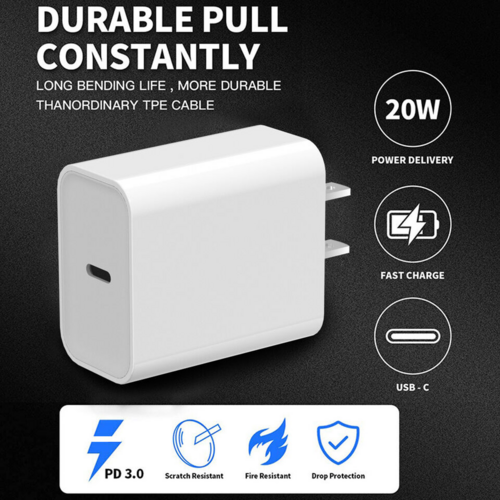 20W USB C Super Fast Charger PD To Type C Cable For iPhone 15, 16, 17, iPad