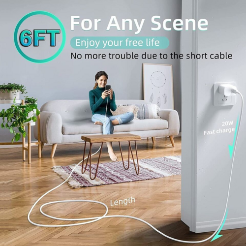 20W USB C Super Fast Charger PD To Type C Cable For iPhone 15, 16, 17, iPad