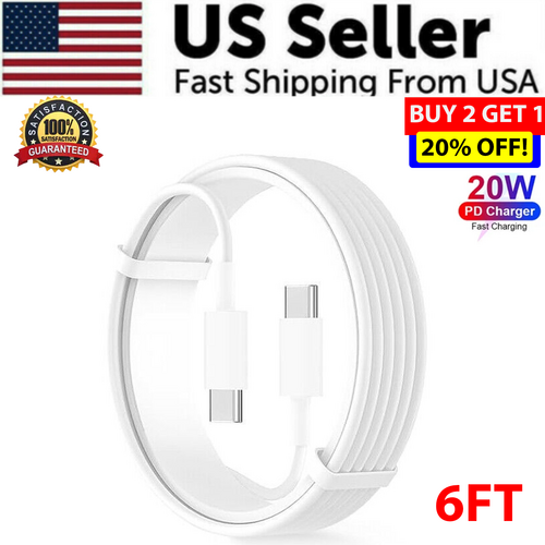 20W USB C Super Fast Charger PD To Type C Cable For iPhone 15, 16, 17, iPad