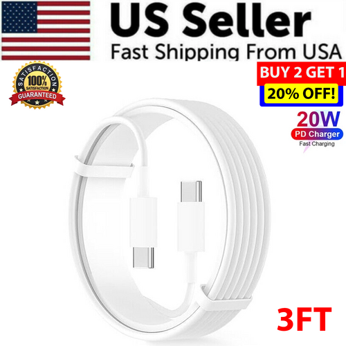 20W USB C Super Fast Charger PD To Type C Cable For iPhone 15, 16, 17, iPad