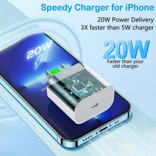 20W USB C Super Fast Charger PD To Type C Cable For iPhone 15, 16, 17, iPad
