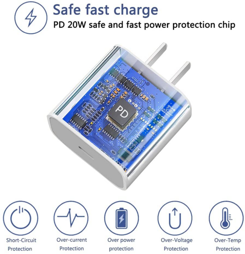 20W USB-C Fast Charger PD Adapter Cable For iPhone 14/13/12/11 XR